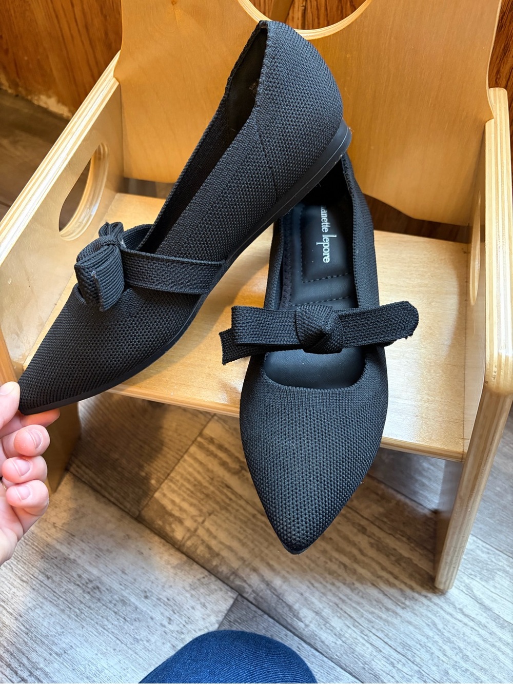 Nanette Lepore Black Pointed Bow-Front Knit Flats